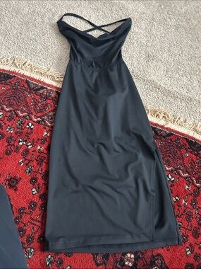 Women's Black Strappy Midi Dress - Sleek Evening Style